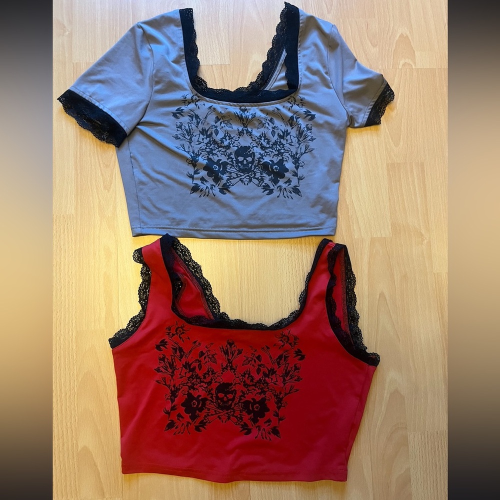 Goth Lace Trim crop tops size Small - Picture 8 of 9